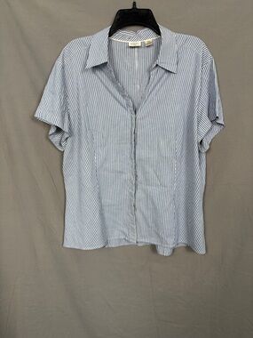 Riders by Lee Easy Care Button Down Shirt XXL Blue White Striped Short Sleeve